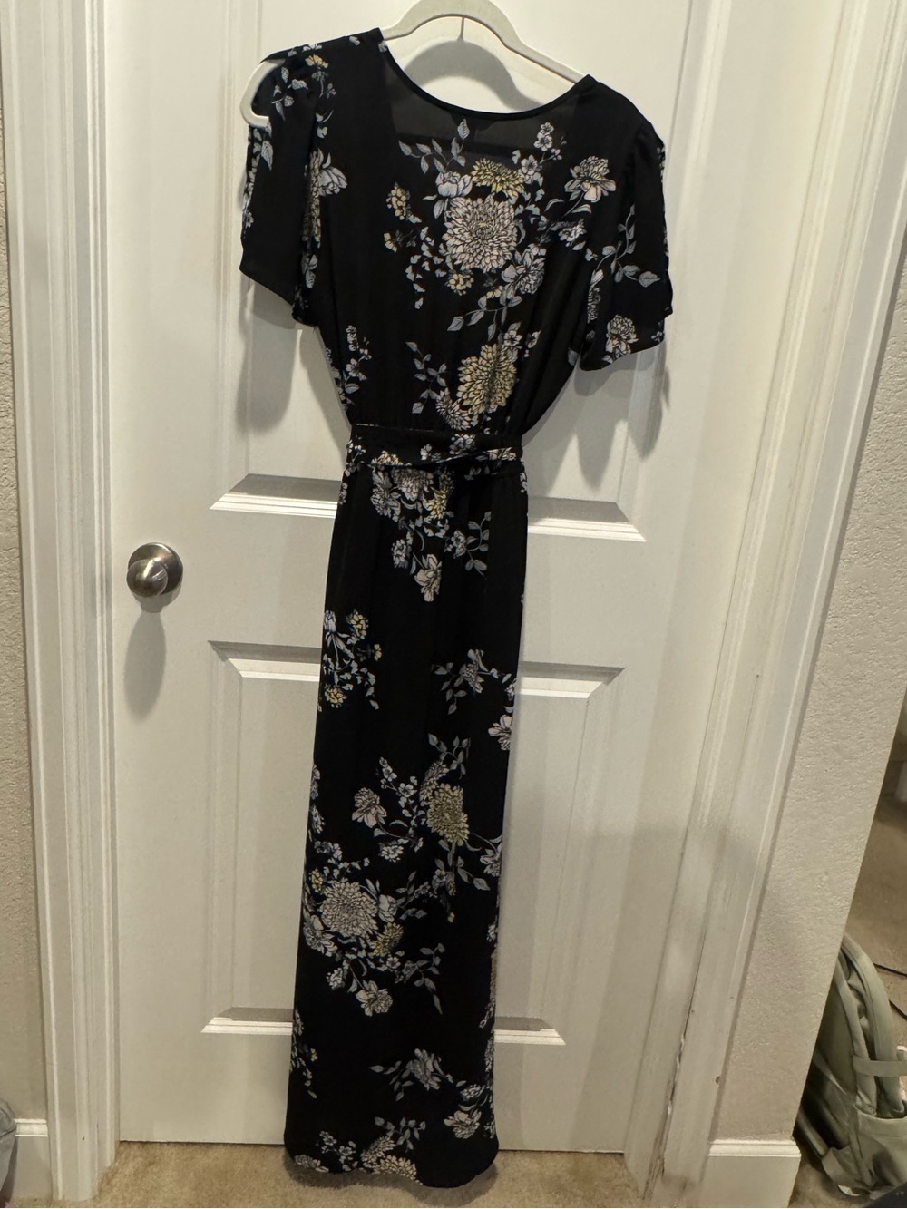 Candie's Black Maxi Dress with Cream and Gray Floral Print